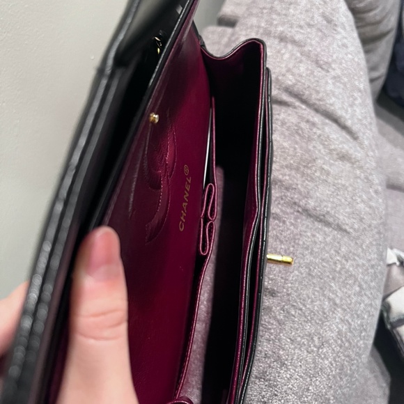 CHANEL Double Flap Medium Shoulder Bag Leather Black Gold Hardware - Picture 11 of 12